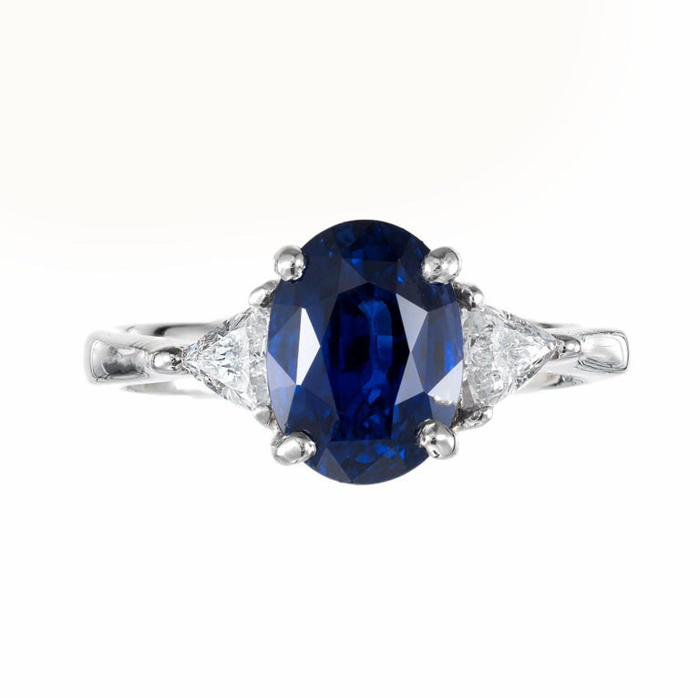 3.18 Carat Blue Sapphire Diamond Platinum Three-Stone Engagement Ring – image 2