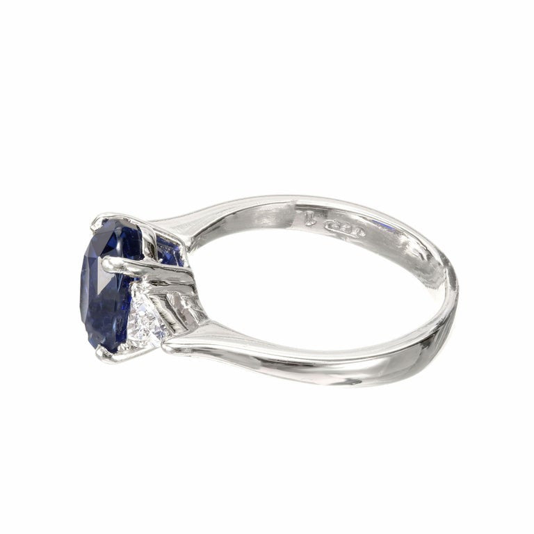 3.18 Carat Blue Sapphire Diamond Platinum Three-Stone Engagement Ring – image 7