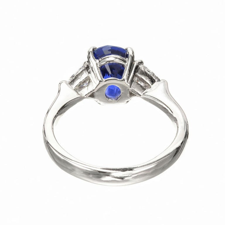 3.18 Carat Blue Sapphire Diamond Platinum Three-Stone Engagement Ring – image 4