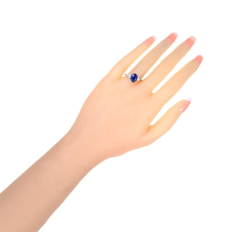 3.18 Carat Blue Sapphire Diamond Platinum Three-Stone Engagement Ring – image 8