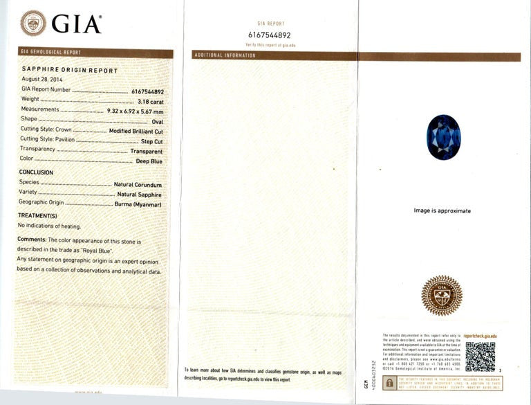 3.18 Carat Blue Sapphire Diamond Platinum Three-Stone Engagement Ring – image 6