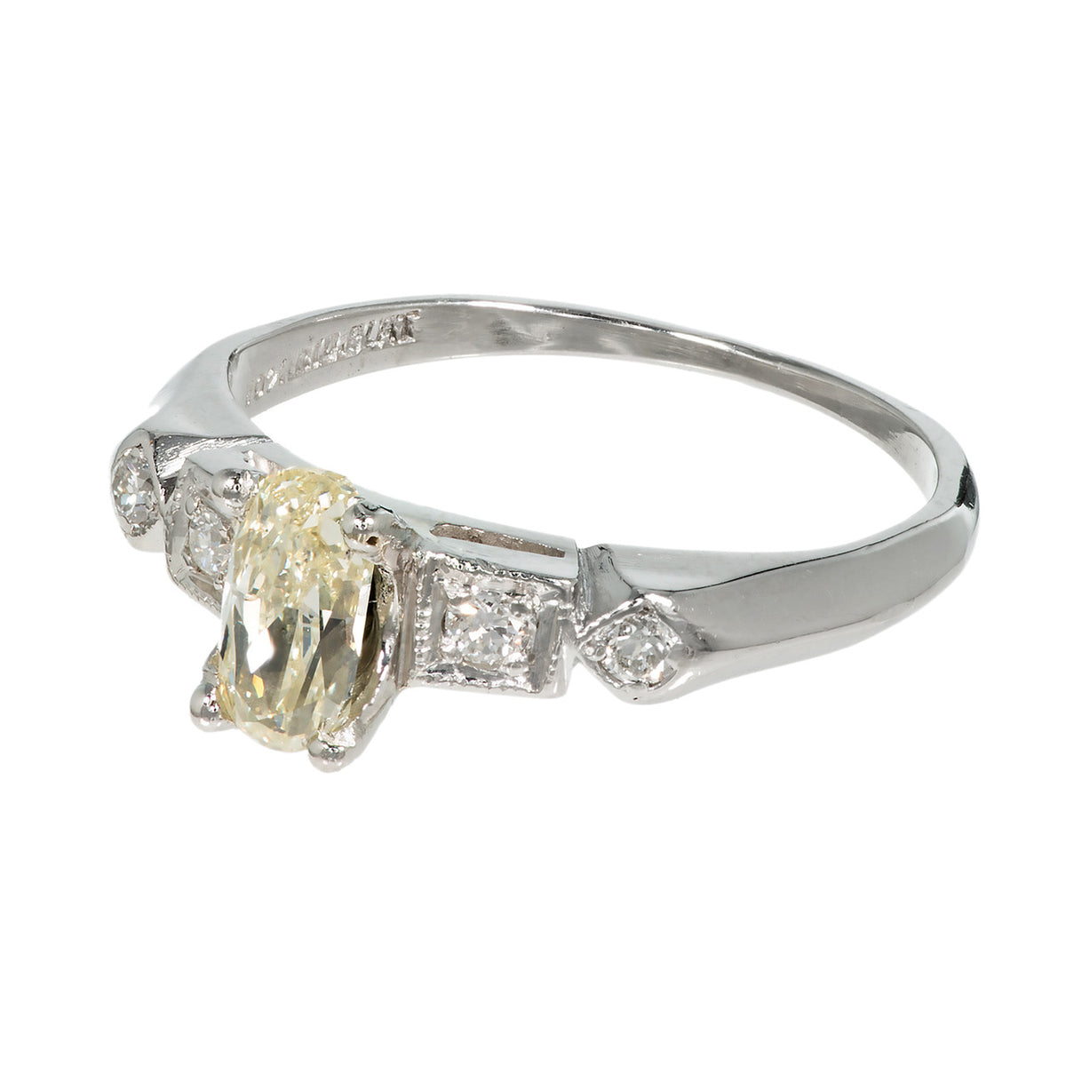 GIA Certified .57 Carat Oval Light Yellow Diamond Platinum Engagement Ring – image 2