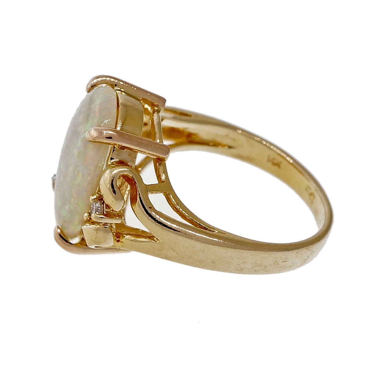 Vintage 1960 Blue Green High Grade Opal 14k Yellow Gold Diamond Ring – image 4