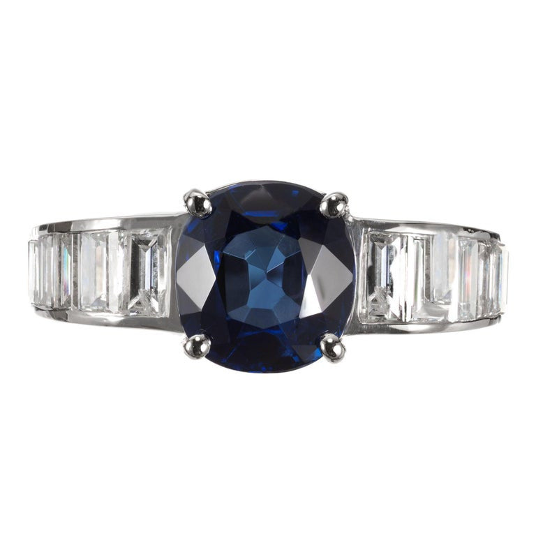 GIA Certified 1.82 Carat Blue Sapphire Diamond Platinum Engagement Ring – image 2