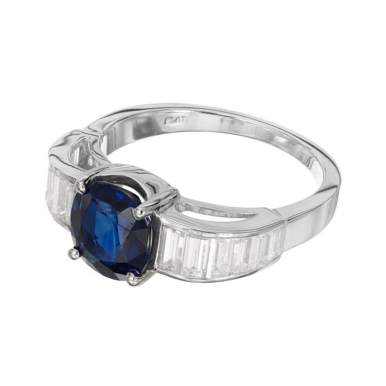 GIA Certified 1.82 Carat Blue Sapphire Diamond Platinum Engagement Ring – image 8