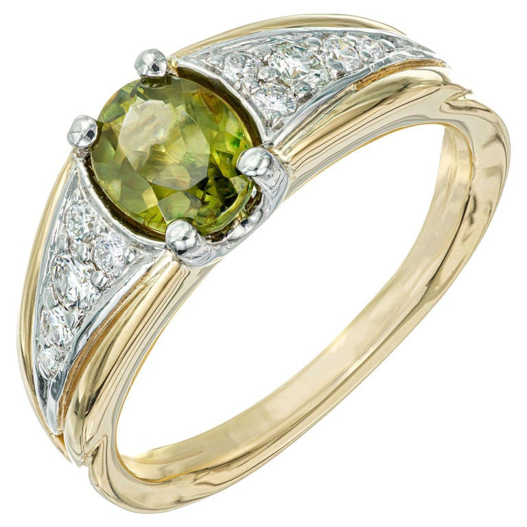 1.01 Carat Yellow Green Demantoid Garnet Diamond Gold Platinum Cocktail Ring