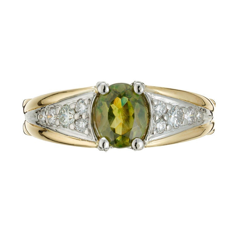 1.01 Carat Yellow Green Demantoid Garnet Diamond Gold Platinum Cocktail Ring – image 2