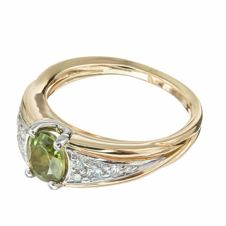 1.01 Carat Yellow Green Demantoid Garnet Diamond Gold Platinum Cocktail Ring – image 4
