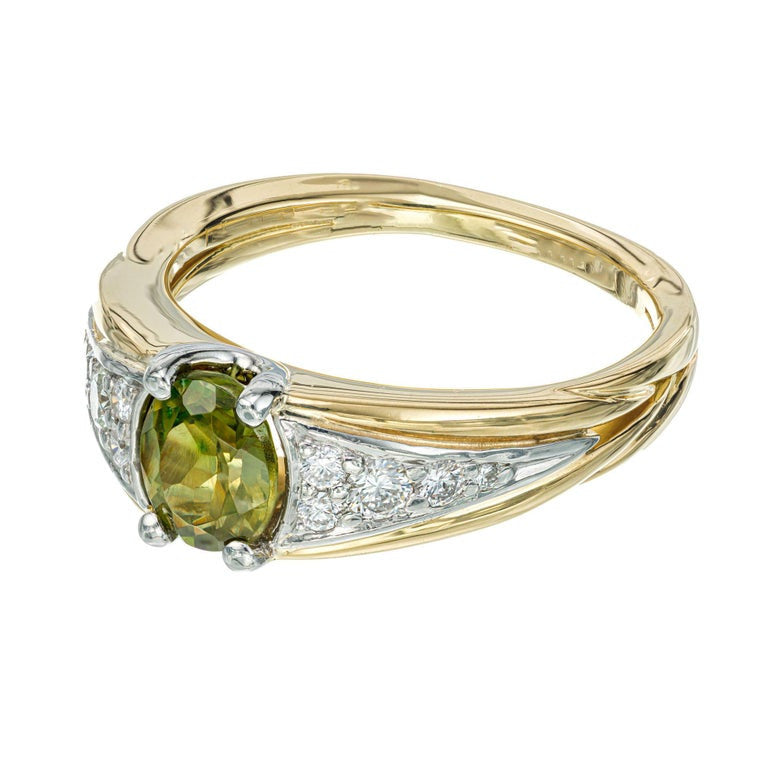 1.01 Carat Yellow Green Demantoid Garnet Diamond Gold Platinum Cocktail Ring – image 9