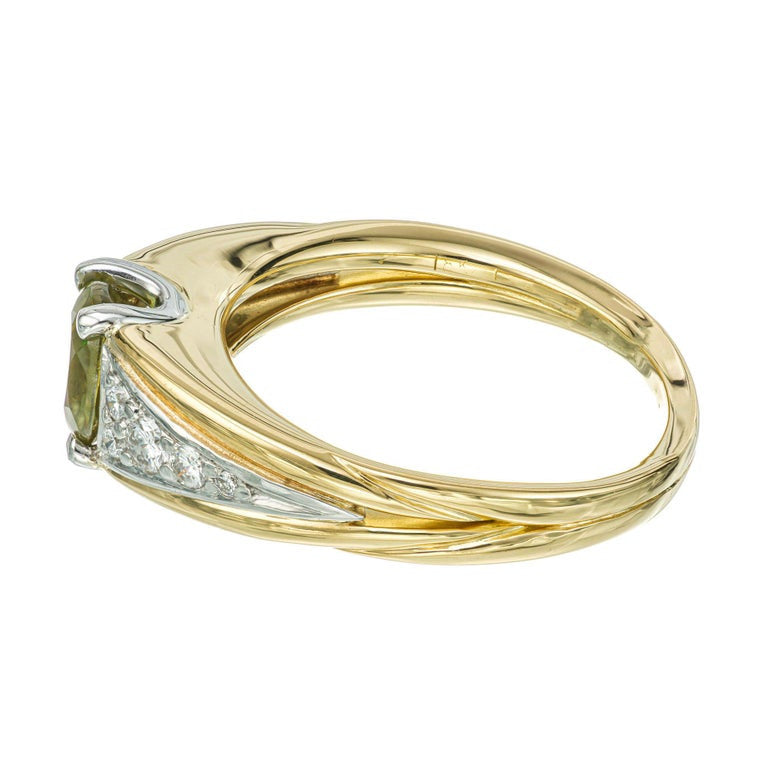 1.01 Carat Yellow Green Demantoid Garnet Diamond Gold Platinum Cocktail Ring – image 8