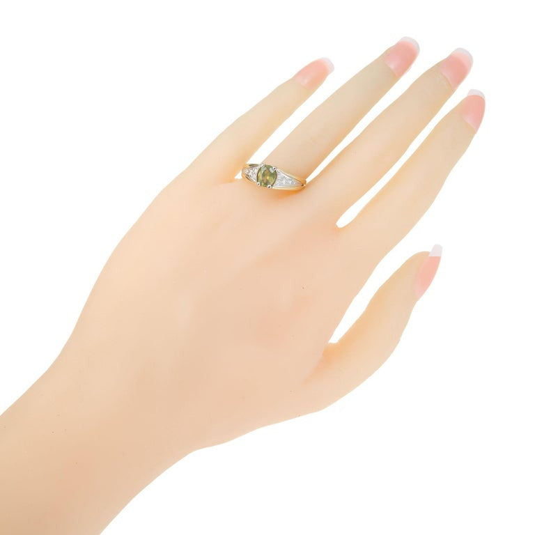 1.01 Carat Yellow Green Demantoid Garnet Diamond Gold Platinum Cocktail Ring – image 5