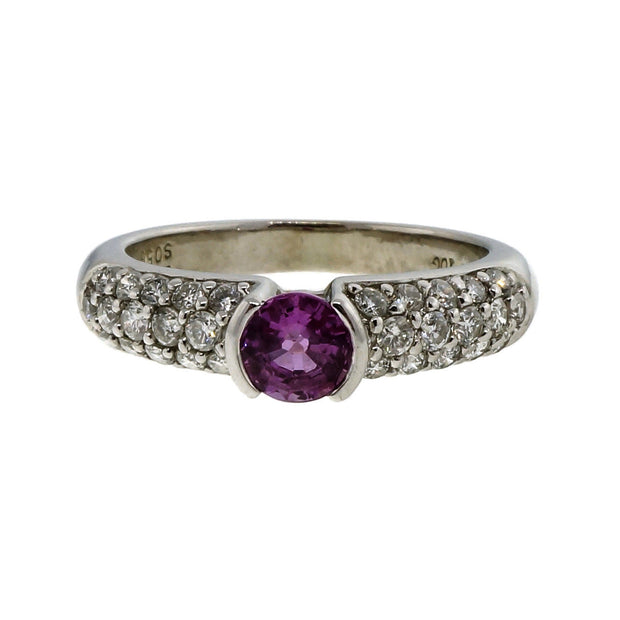 Estate .56ct Pink Sapphire IOG 14k White Gold Diamond Pave Ring