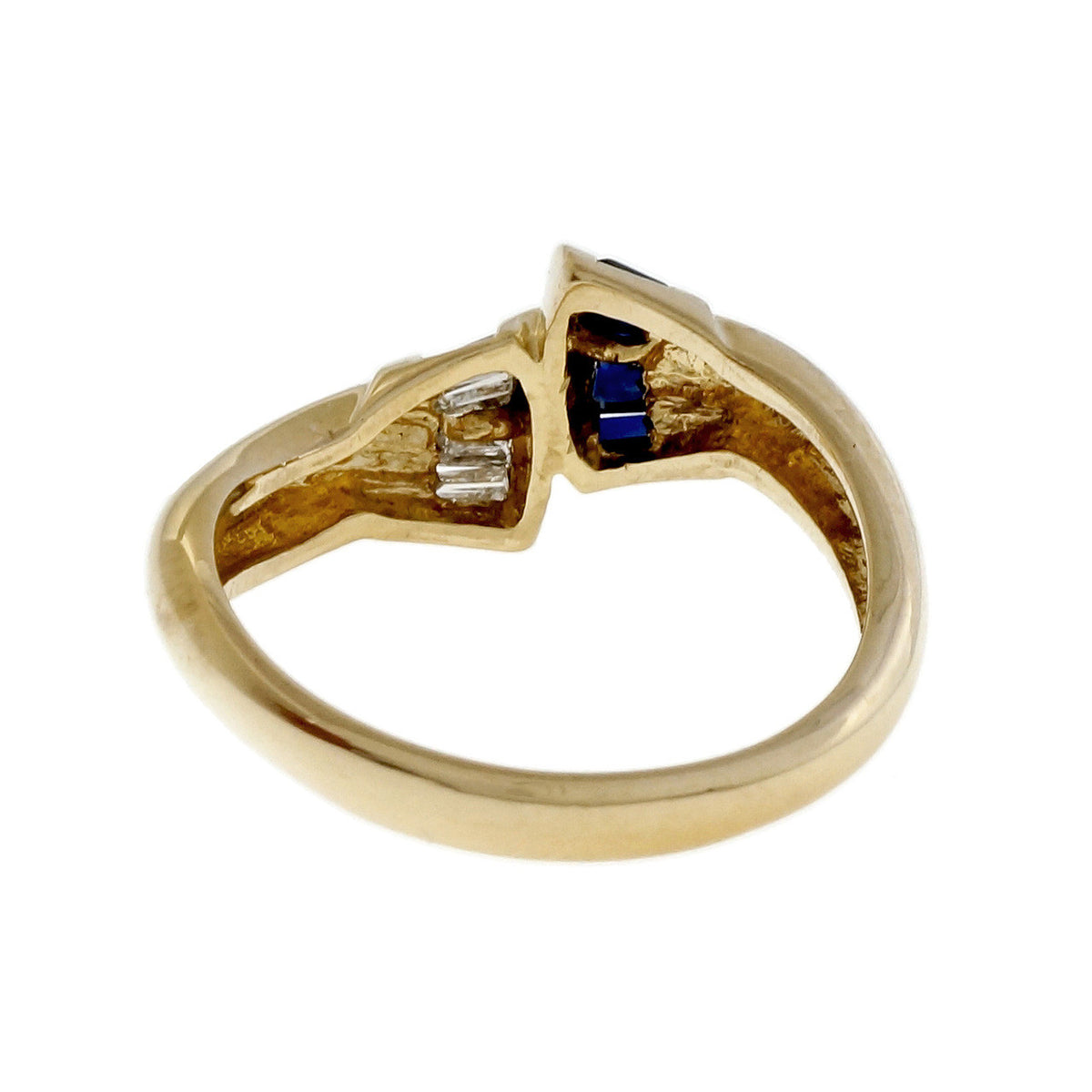 Estate Bypass Tapered Baguette Diamond Sapphire Ring – image 8