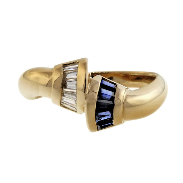 Estate Bypass Tapered Baguette Diamond Sapphire Ring