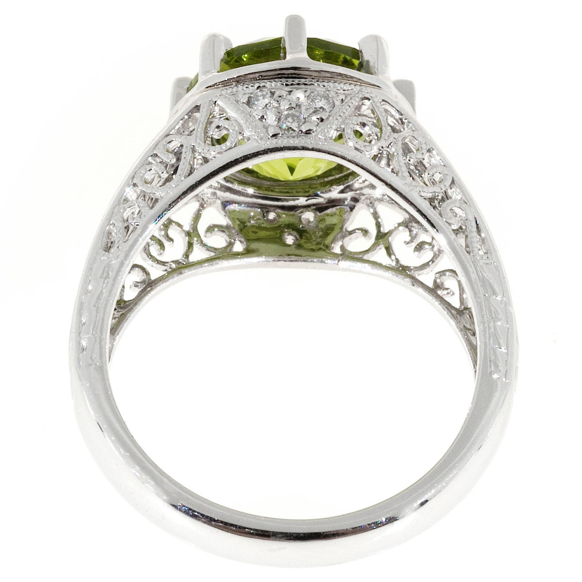 4.25 Carat Peridot Diamond Platinum Filigree Engagement Ring – image 4