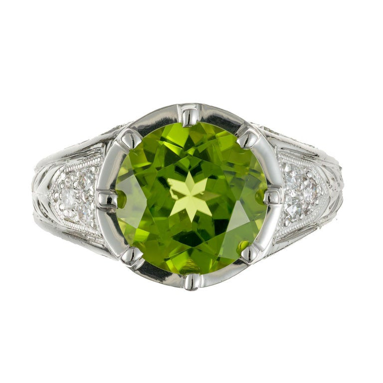 4.25 Carat Peridot Diamond Platinum Filigree Engagement Ring – image 2