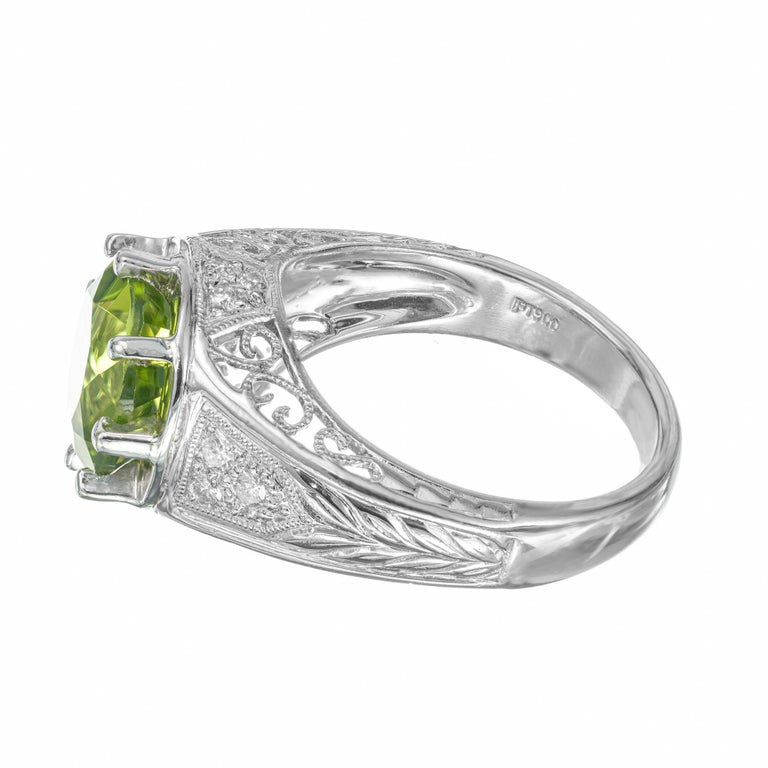 4.25 Carat Peridot Diamond Platinum Filigree Engagement Ring – image 5