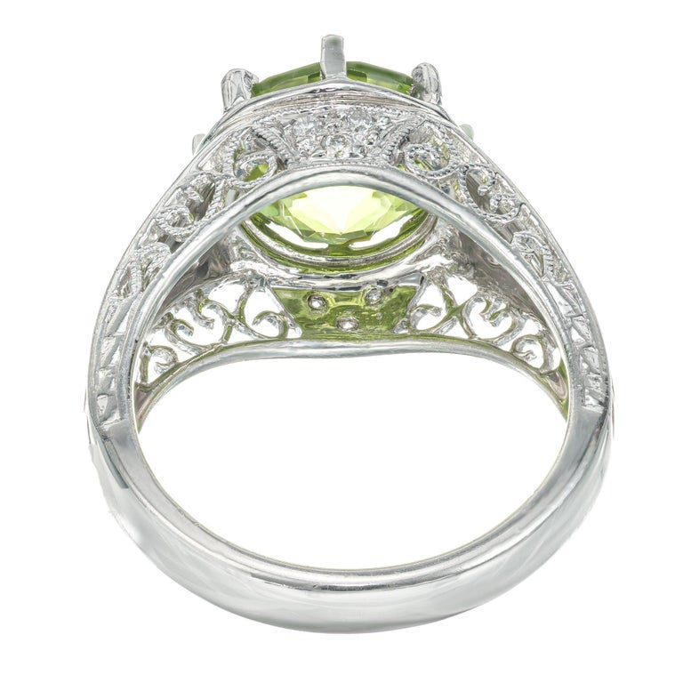 4.25 Carat Peridot Diamond Platinum Filigree Engagement Ring – image 6