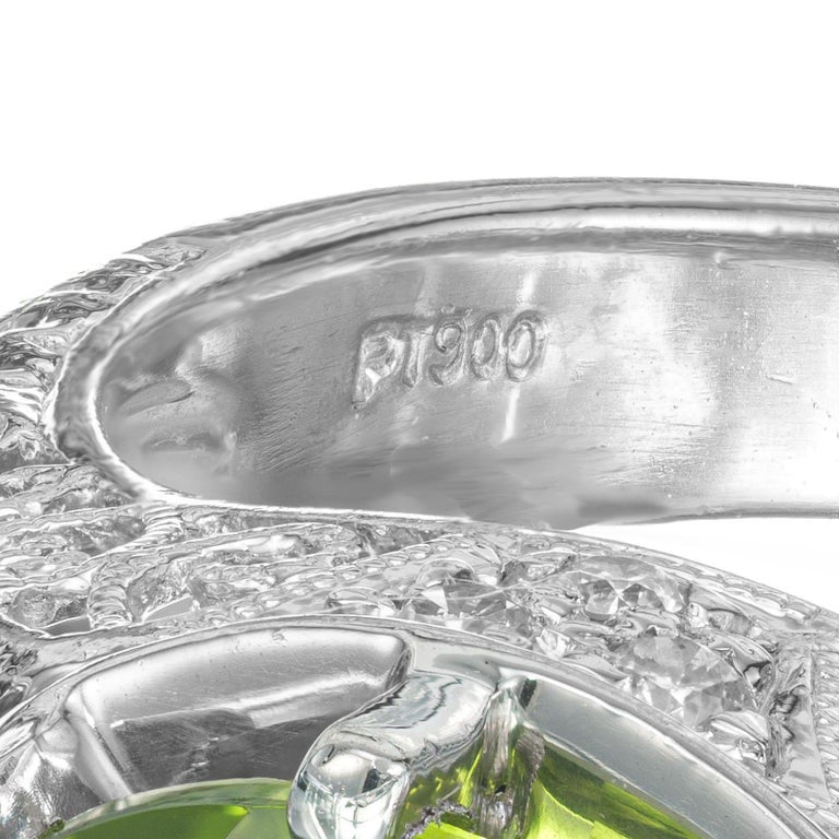4.25 Carat Peridot Diamond Platinum Filigree Engagement Ring – image 7