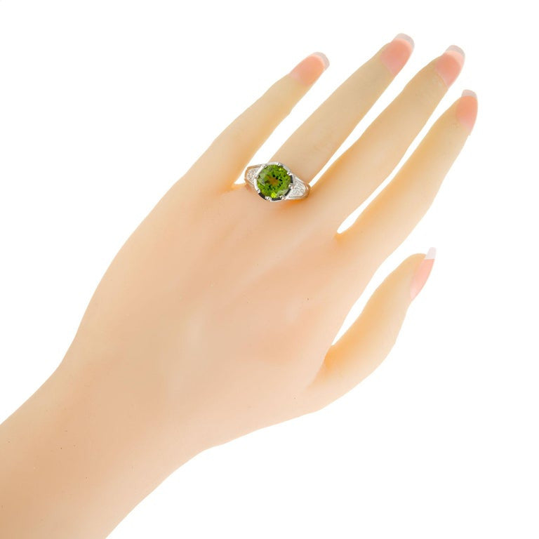 4.25 Carat Peridot Diamond Platinum Filigree Engagement Ring – image 8
