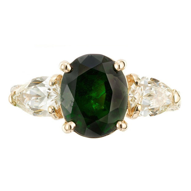 4.28 Carat Green Tsavorite Garnet Diamond Gold Three Stone Engagement Ring