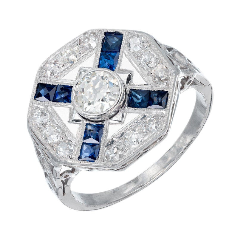 EGL Certified Diamond Sapphire Platinum Ring – image 2