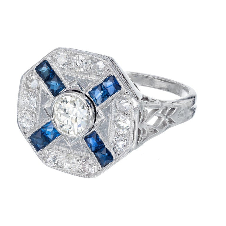 EGL Certified Diamond Sapphire Platinum Ring – image 3