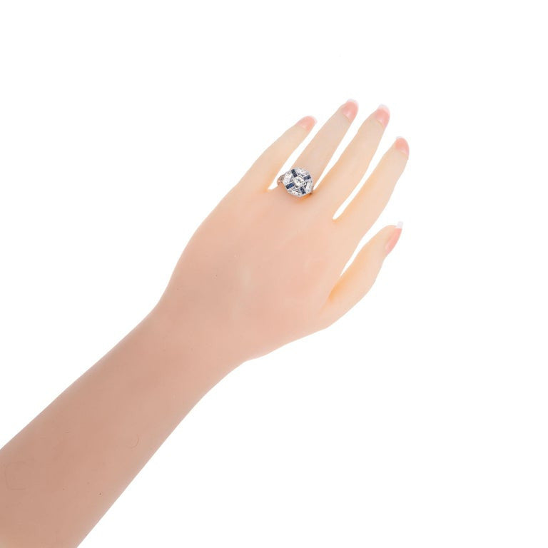 EGL Certified Diamond Sapphire Platinum Ring – image 5
