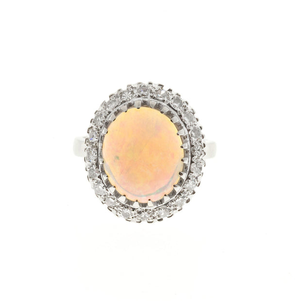 Vintage 1950  14k White Gold Blue Green 2.50ct Opal Diamond Ring
