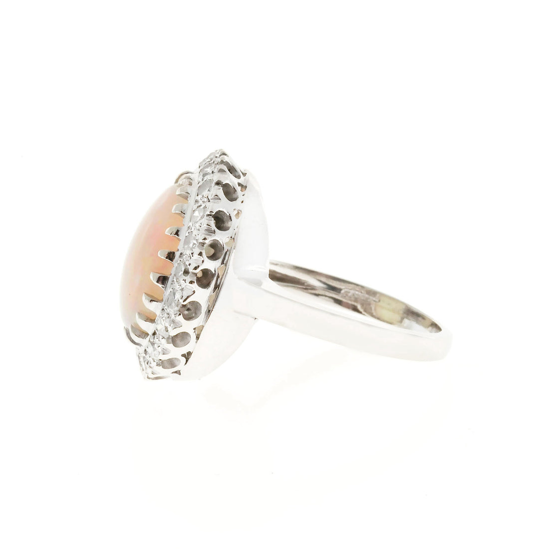 Vintage 1950  14k White Gold Blue Green 2.50ct Opal Diamond Ring – image 4