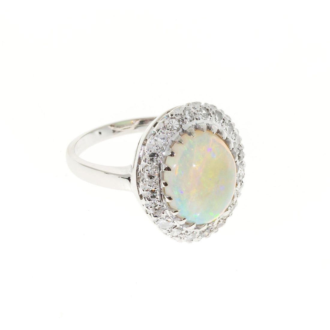 Vintage 1950  14k White Gold Blue Green 2.50ct Opal Diamond Ring – image 6