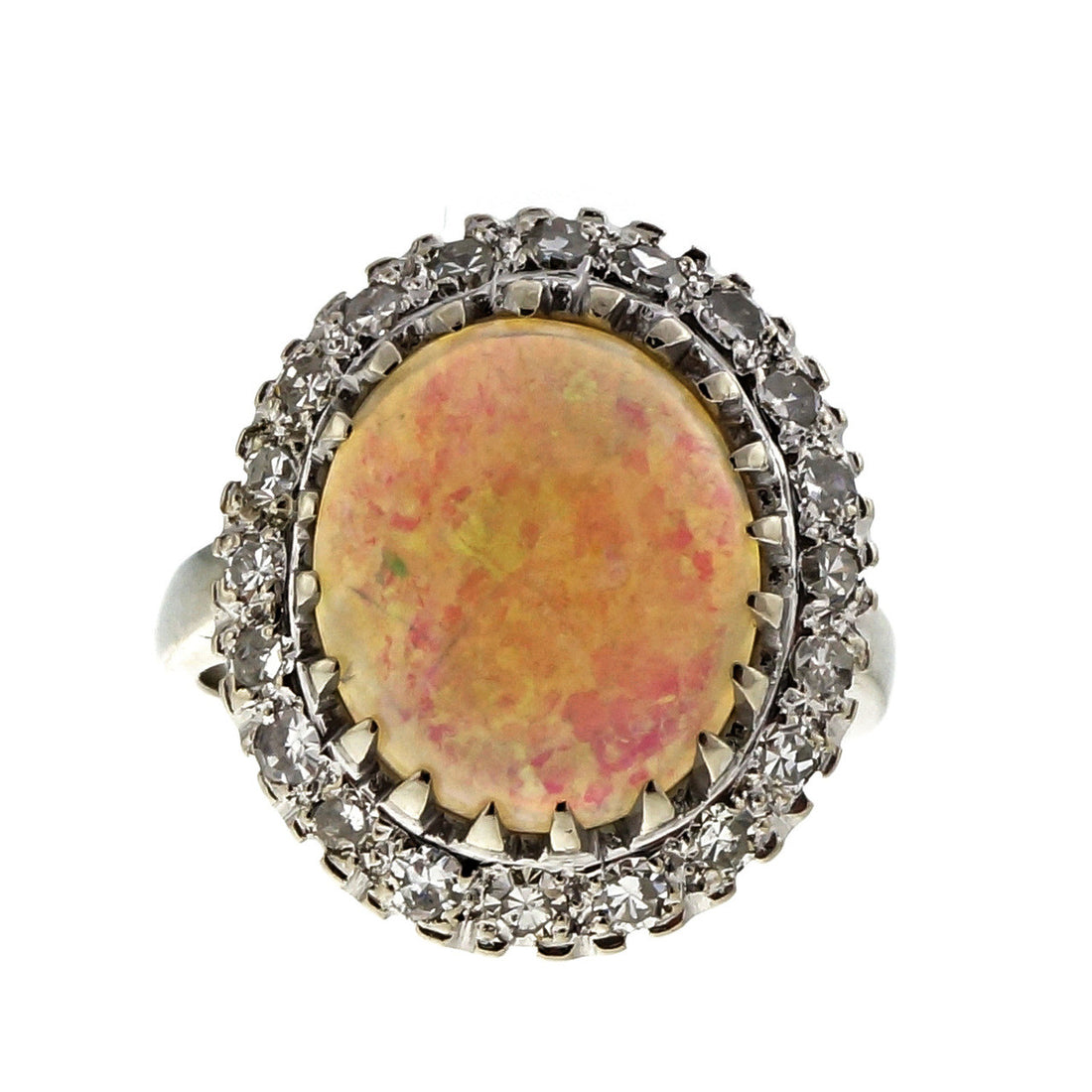 Vintage 1950  14k White Gold Blue Green 2.50ct Opal Diamond Ring – image 2