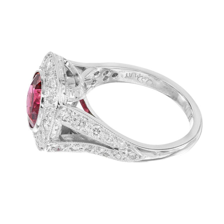 2.20 Carat Pink Red Rubellite Tourmaline Diamond Halo Platinum Engagement Ring – image 5