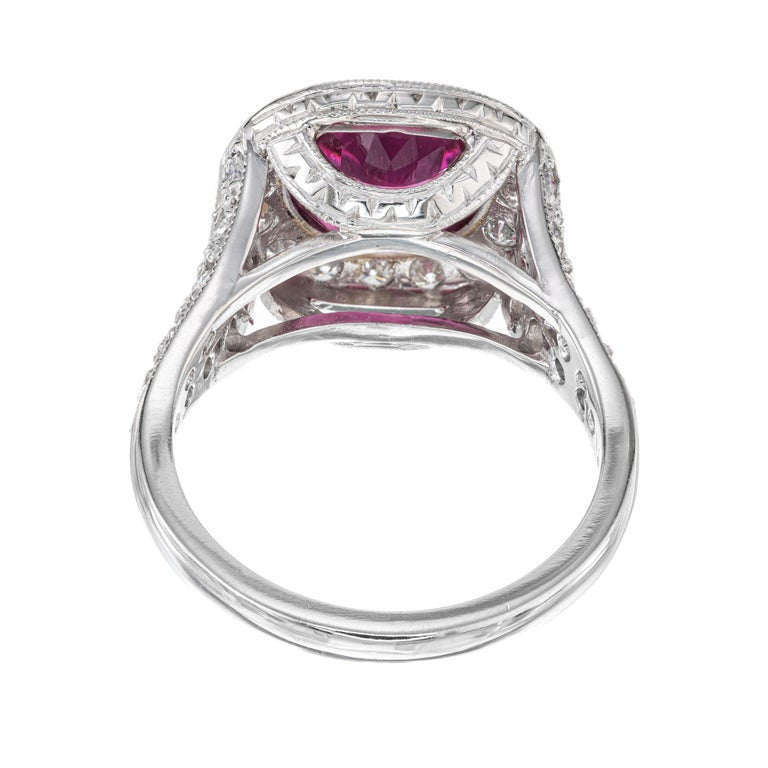 2.20 Carat Pink Red Rubellite Tourmaline Diamond Halo Platinum Engagement Ring – image 6