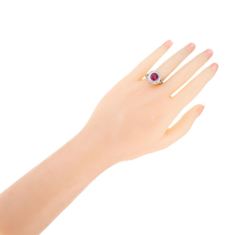 2.20 Carat Pink Red Rubellite Tourmaline Diamond Halo Platinum Engagement Ring – image 4