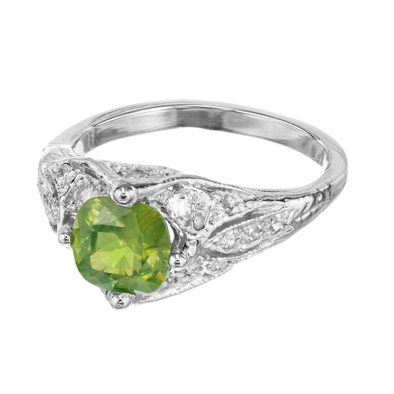 1.04 Carat Green Demantoid Garnet Diamond Platinum Art Deco Engagement Ring – image 4