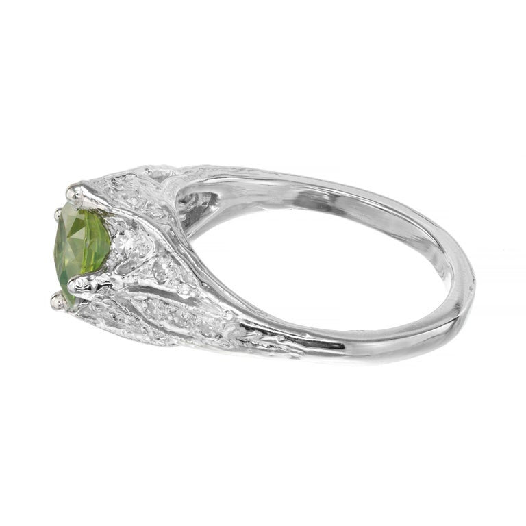 1.04 Carat Green Demantoid Garnet Diamond Platinum Art Deco Engagement Ring – image 3