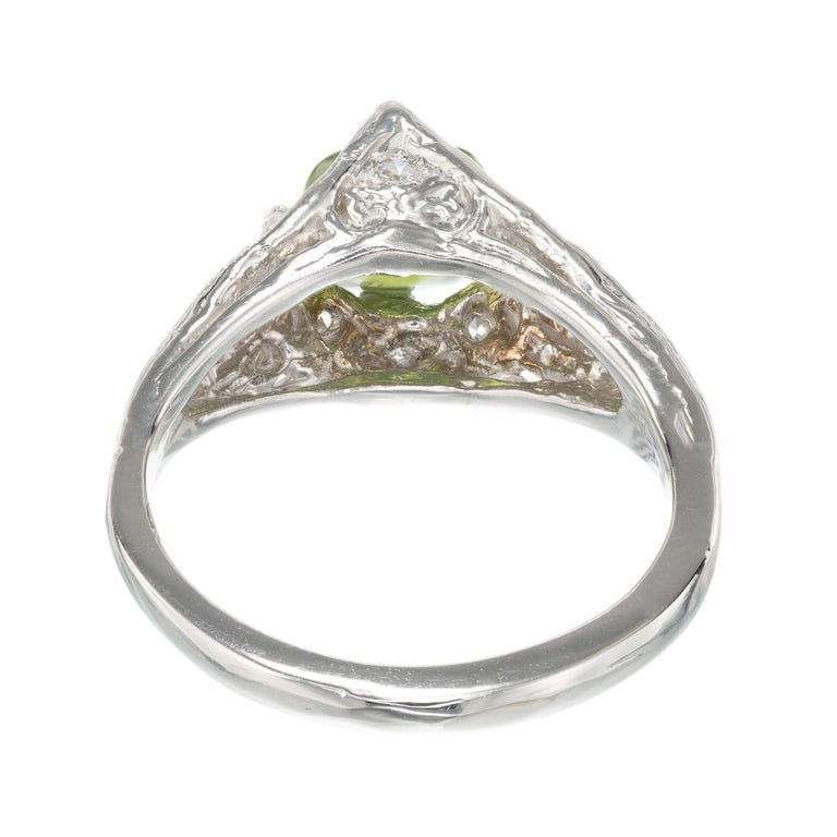 1.04 Carat Green Demantoid Garnet Diamond Platinum Art Deco Engagement Ring – image 6