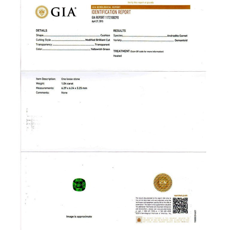 1.04 Carat Green Demantoid Garnet Diamond Platinum Art Deco Engagement Ring – image 7