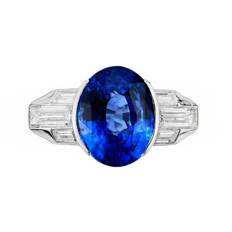 6.02 Carat Oval Ceylon Cornflower Blue Spahhire Diamond Platinum Engagement Ring – image 2