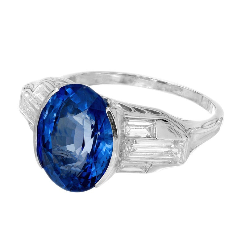 6.02 Carat Oval Ceylon Cornflower Blue Spahhire Diamond Platinum Engagement Ring – image 5