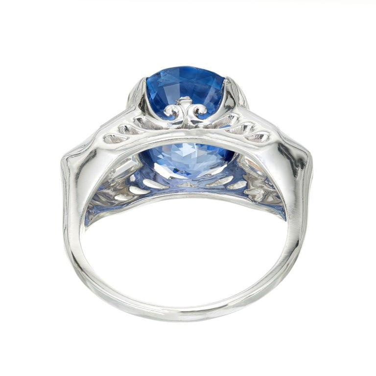 6.02 Carat Oval Ceylon Cornflower Blue Spahhire Diamond Platinum Engagement Ring – image 4