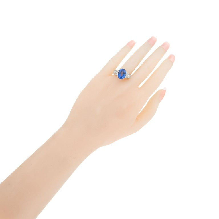 6.02 Carat Oval Ceylon Cornflower Blue Spahhire Diamond Platinum Engagement Ring – image 6