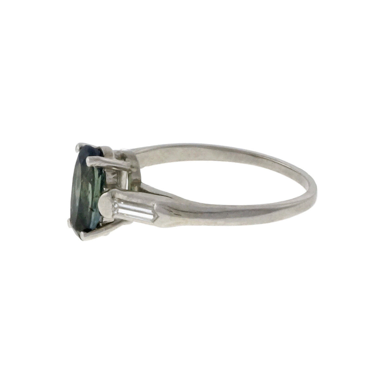 Vintage Platinum Mint Blue Green Oval 1.62ct Sapphire Platinum Engagement Ring – image 3
