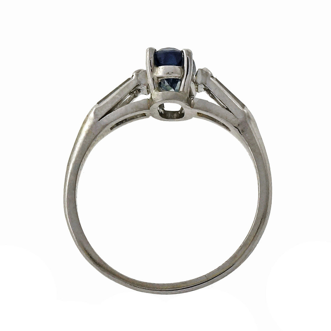 Vintage Platinum Mint Blue Green Oval 1.62ct Sapphire Platinum Engagement Ring – image 4