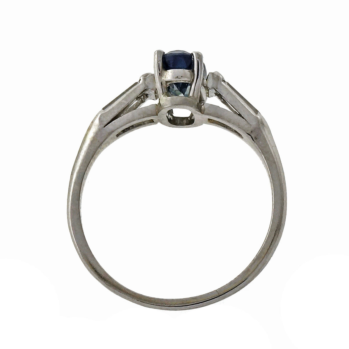 Vintage Platinum Mint Blue Green Oval 1.62ct Sapphire Platinum Engagement Ring – image 4