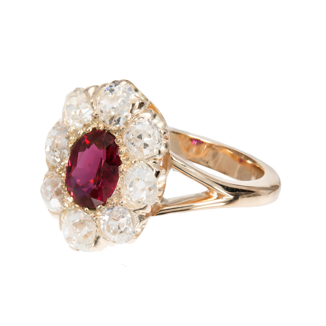GIA Certified 1.17 Carat Ruby Diamond Halo Gold Engagement Ring – image 3