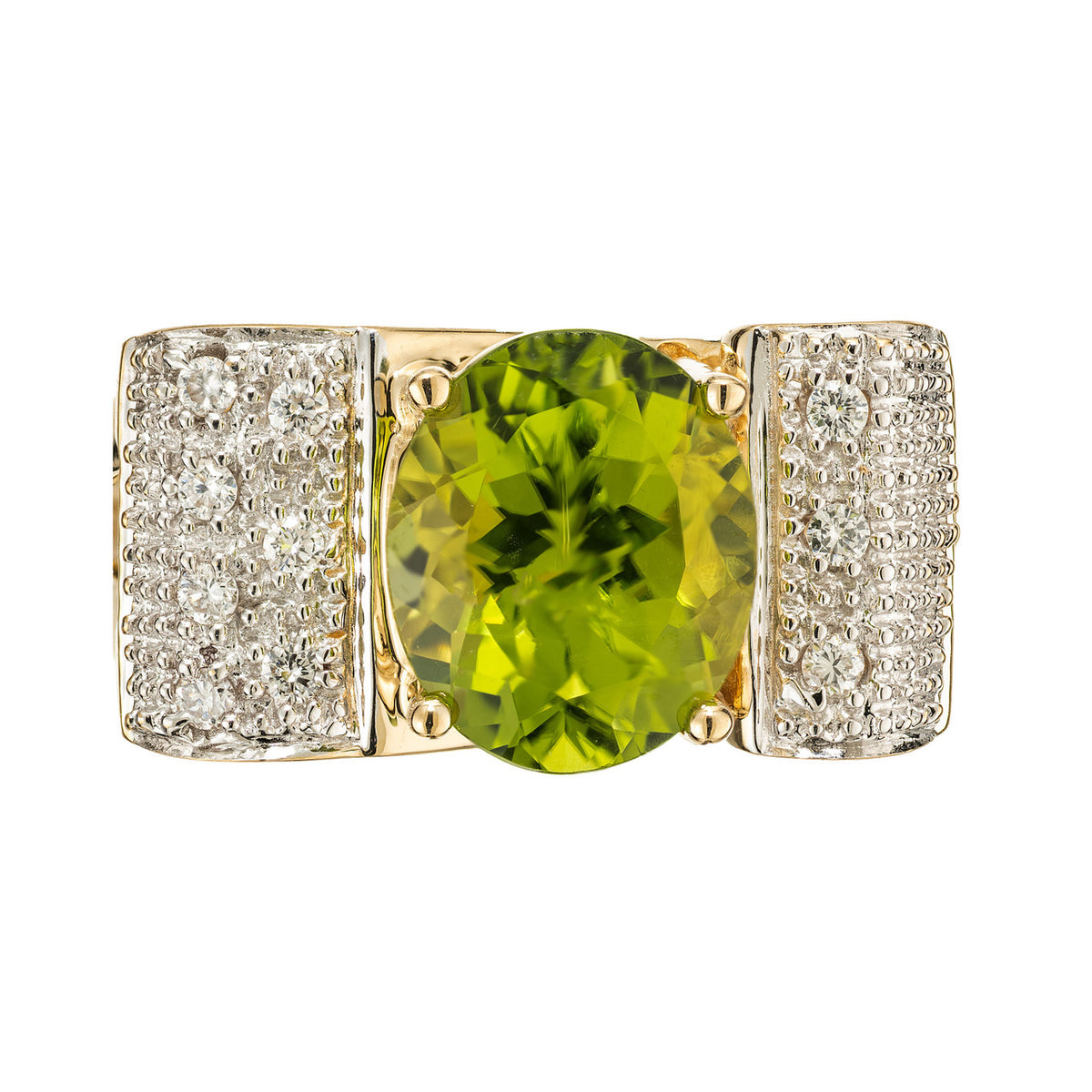 3.00 Carat Oval Peridot Diamond Swirl Gold Dinner Ring – image 2