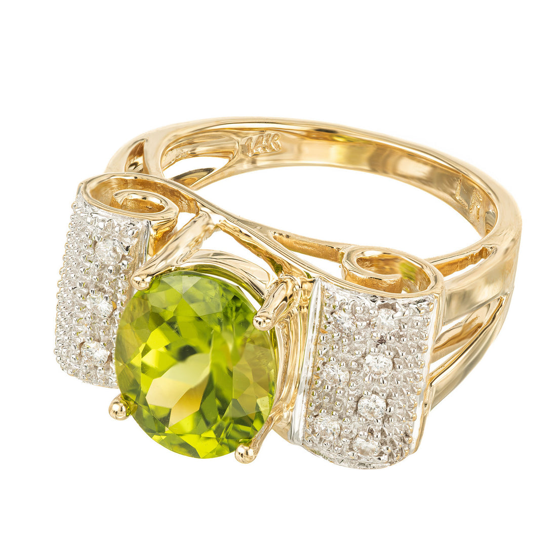 3.00 Carat Oval Peridot Diamond Swirl Gold Dinner Ring – image 5