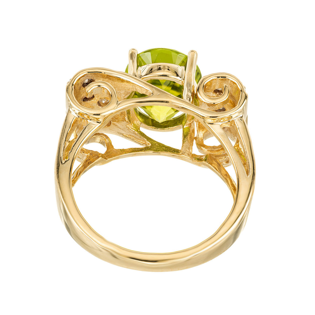 3.00 Carat Oval Peridot Diamond Swirl Gold Dinner Ring – image 8